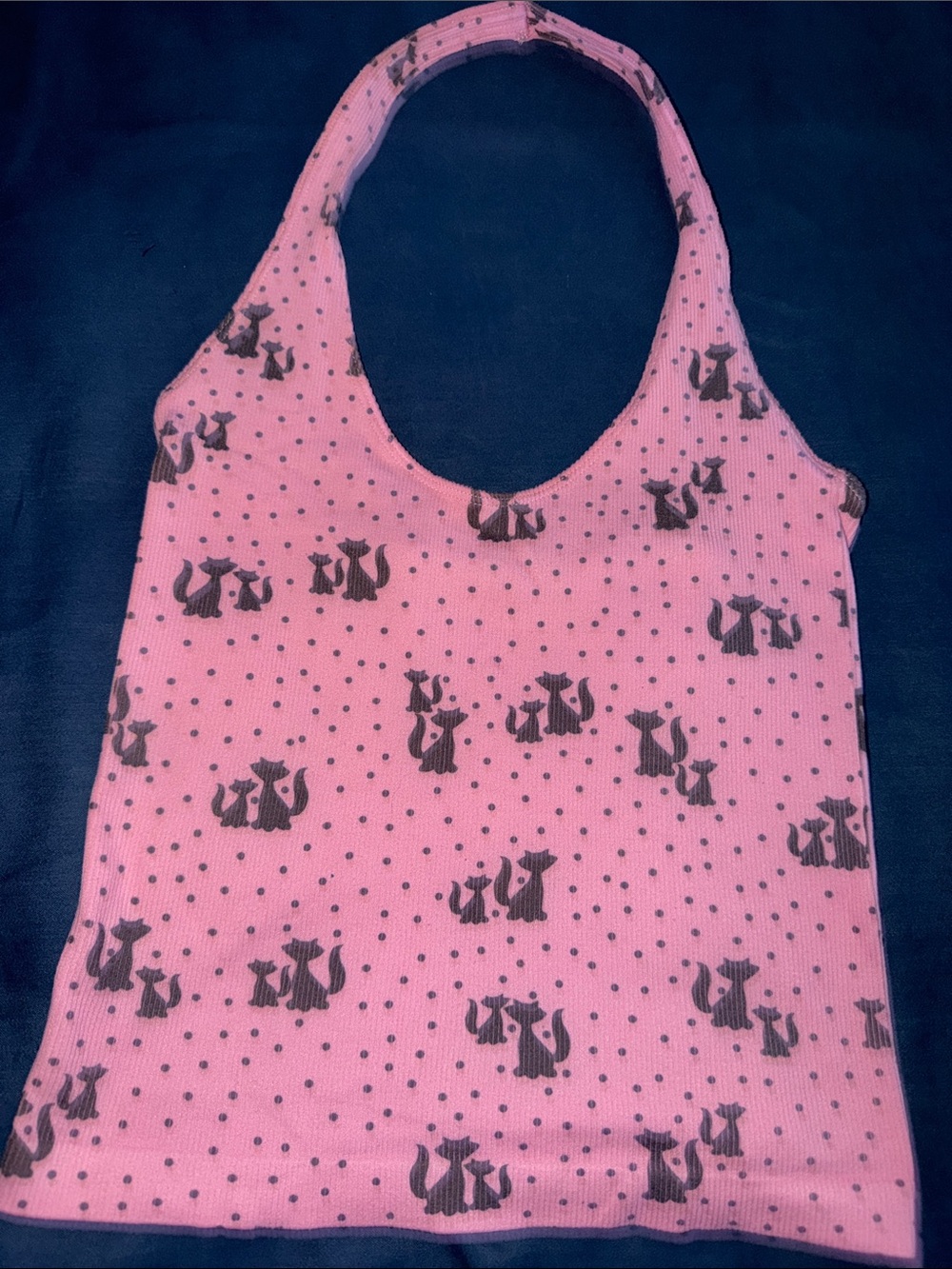 bebe Pink Cat Print Halter Tank